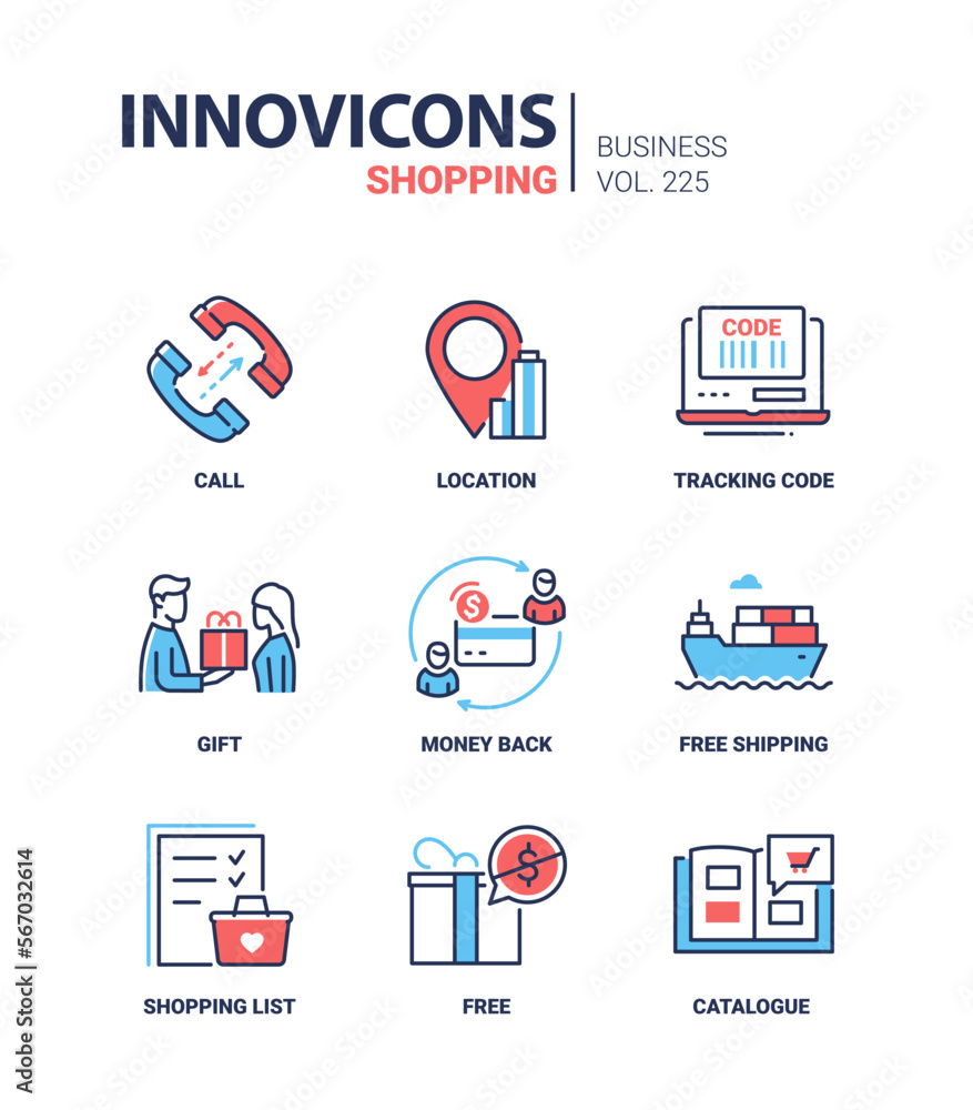 Poster shopping and delivery - line design style icons set