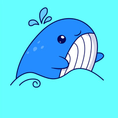 Cute blue whale cartoon icon illustration
