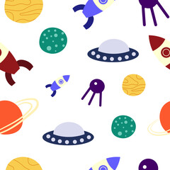 Seamless children's pattern of space, planets, stars