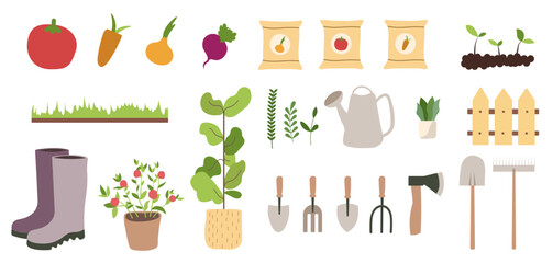 Collection of garden tools, vector illustration