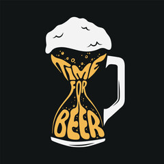 Time for beer hand drawn typography. Beer related lettering sign. Beer pub creative banner. Vector vintage illustration.