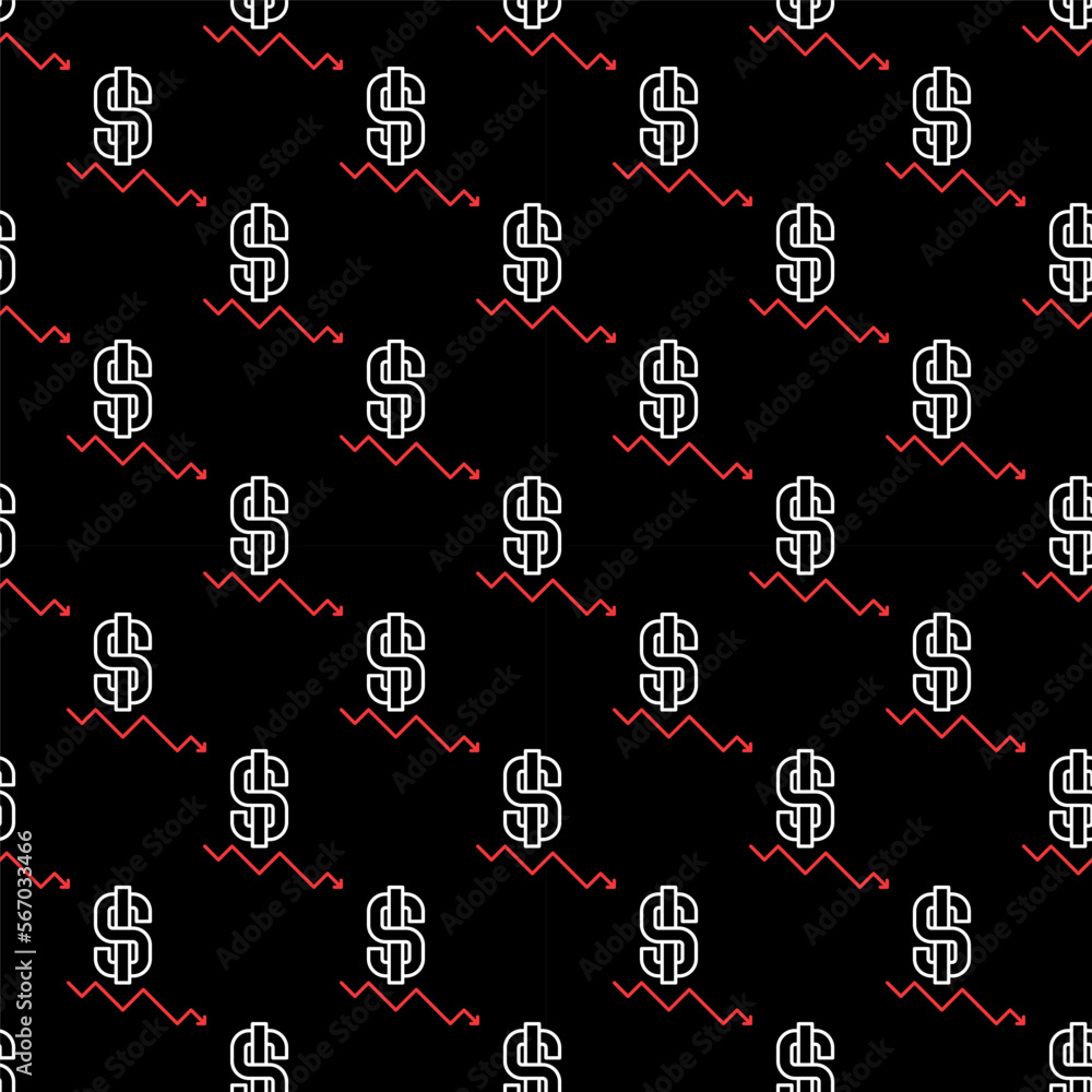 Poster devaluation outline pattern - arrow with dollar sign seamless background