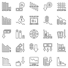 Devaluation outline icons set - Currency Depreciation concept symbols
