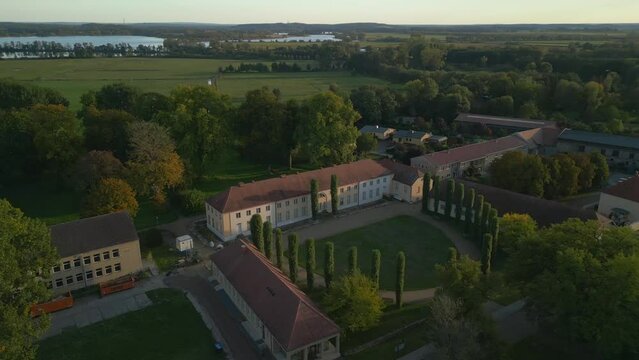 Paretz manor house east germany brandenburg. Fantastic aerial view flight drone