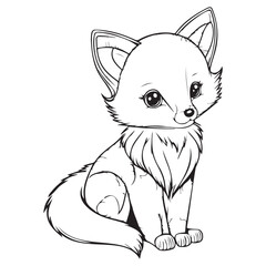 Cute fox vector design. Isolated coloring book character label sticker sign.
