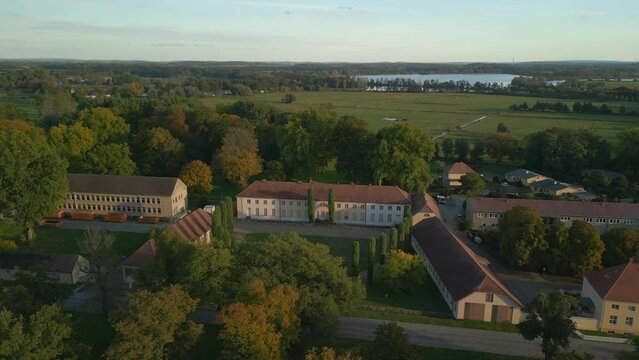 Paretz knight's manor, front yard, cypresses. Wonderful aerial view flight drone