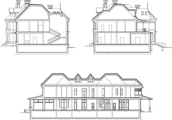 Vector illustration sketch of classic house cutout design for engineering