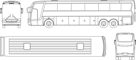 Vector sketch illustration of modern passenger bus with double tires