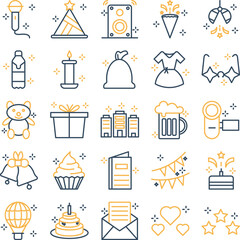 Party and celebration icons set, party vector icons, party icons pack, new year icons pack, event icons set, celebration icons set, vector icons set, icons set, party line dual icons pack