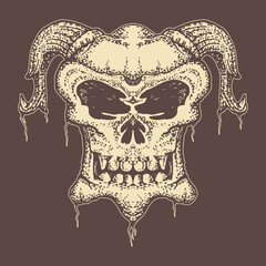 horned skull hand draw isolated on dark background