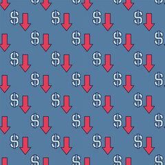 Dollar Devaluation with Falling Arrow vector colored seamless pattern