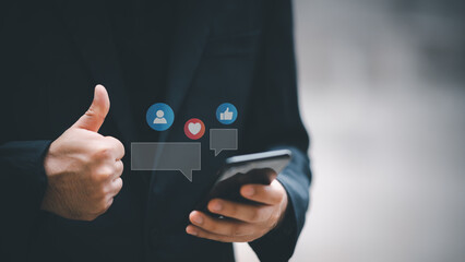 Man using smart phone. The concept of living on vacation and playing social media. Social Distancing ,Working From Home concept.Social media and digital online concept.