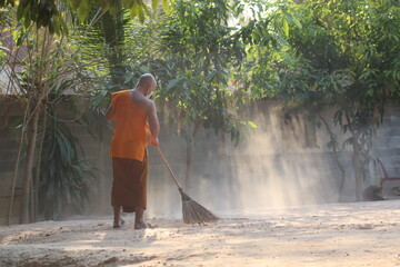 The virtue of sweeping the temple courtyard