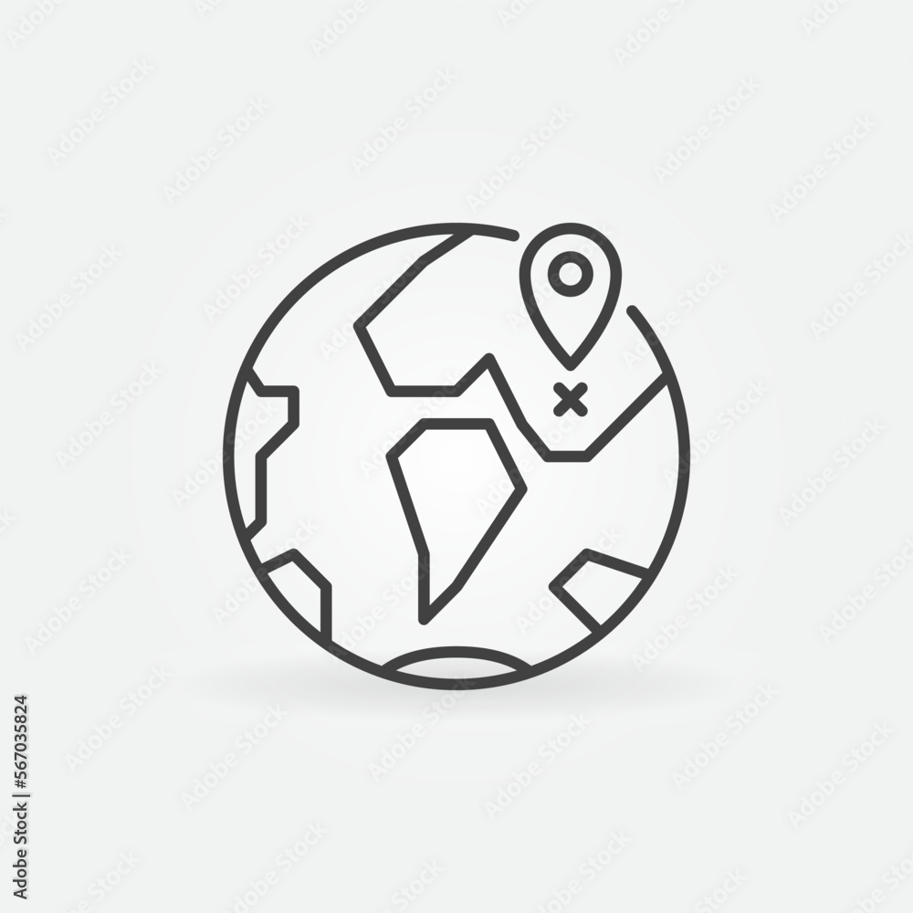 Poster earth with pointer line icon - vector travelling concept sign