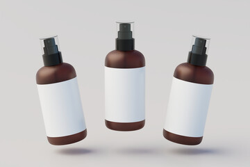 Minimal concept. Multiple Spray Bottle Mockup. 3D Illustration