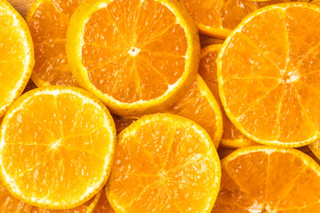 Top view fresh sliced orange fruit.