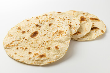 Indian naan on white background