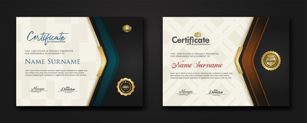 New design two set luxury certificate template with shadow effect on overlap layers and cream color on pattern background