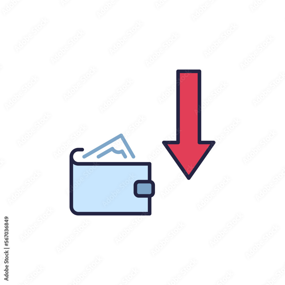 Poster falling arrow with wallet vector devaluation concept colored icon