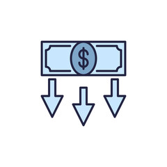 Falling Arrows and Dollar Banknote vector Devaluation colored icon