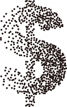 Black white stipple gradient dots notation dollar sign