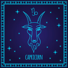 Capricorn zodiac sign. Vector illustration of astrological symbol.