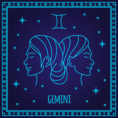 Gemini zodiac sign. Vector illustration of astrological symbol.