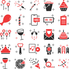 Party and celebration icons set, party vector icons, party icons pack, new year icons pack, event icons set, celebration icons set, vector icons set, icons set, party glyph dual icons pack