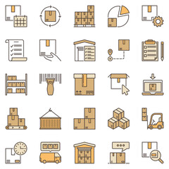 Inventory and Storage colored icons set. Warehouse concept signs