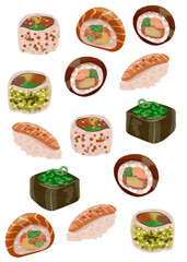 Sushi and rolls illustration