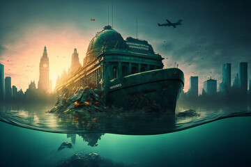 Obraz premium Abandoned Berlin City in the future. Empty roads and a dystopian atmosphere in a post-apocalyptic Germany - Generative AI 