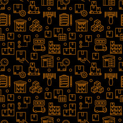 Inventory and Storage vector line seamless pattern. Logistics background