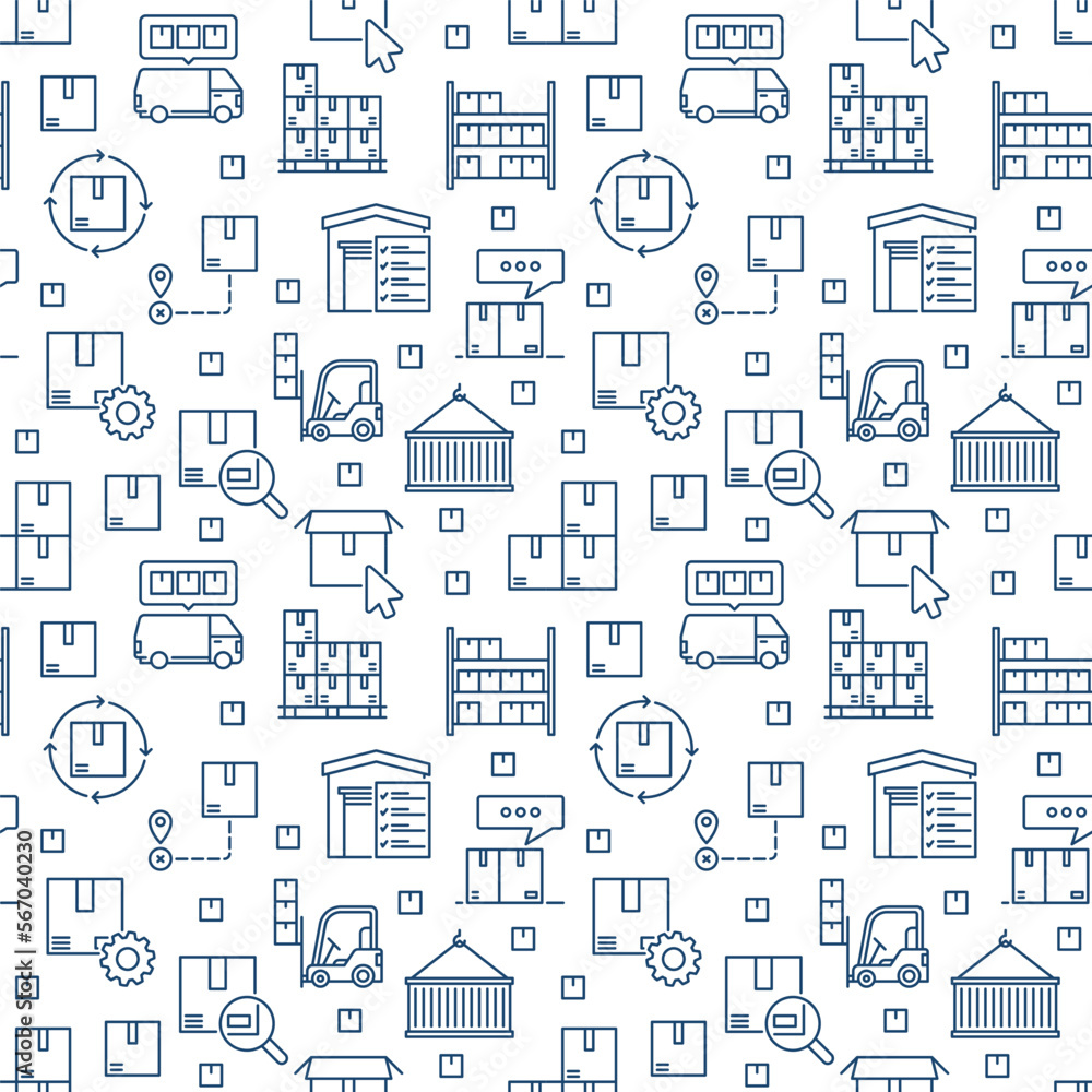Aufkleber logistics and delivery vector seamless pattern in linear style