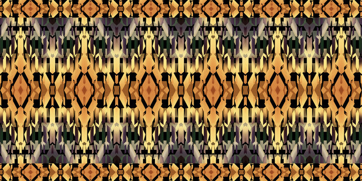 Geometric African pattern. Colored and seamless image. Beige, orange, brown, gray an black colors. Illustration