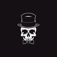 Skull with hat and bow tie Logo Design Template 