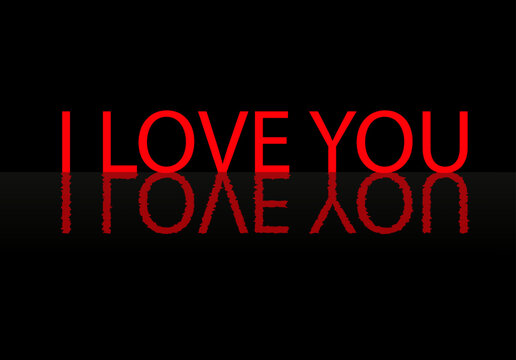 Text I love you reflection under water. For the design of postcards, banners and interiors in a romantic styleIn celebration of St Valentine's day on February the fourteenth