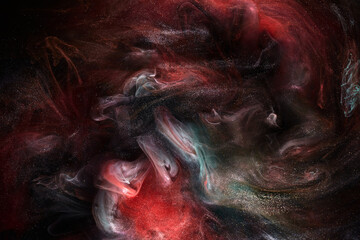 Contrasting multicolored ink abstract background. Acrylic paint backdrop for perfume, hookah, cosmetics. Mysterious smoke clouds, colorful fog © amixstudio