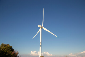 Fototapeta Wind turbines for the production of electricity against the blue sky Ecologically pure energy of nature obraz