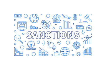 Sanctions horizontal vector banner. Economic Penalties thin line illustration