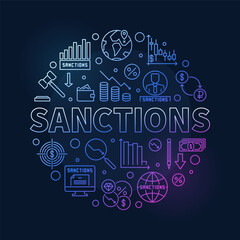Sanctions round colorful banner - Commercial Penalties concept outline illustration