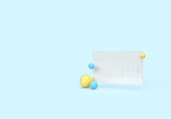 Plastic card and SIM card on a blue background. 3d render on the topic of communication, calls, technology, communication.
