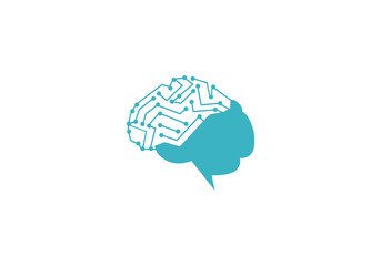 Brain Logo silhouette over view design vector template. Brainstorm thinking idea Logotype icon concept