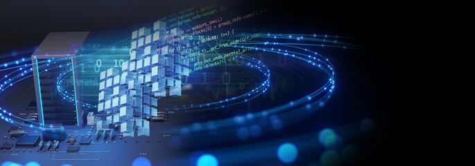 3d rendering of Blockchain on technology background banner