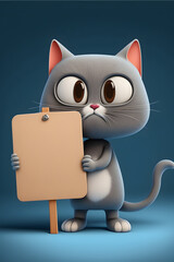 Obraz premium Cat holding a blank Sign, Cartoon Character, 3D generativ ai