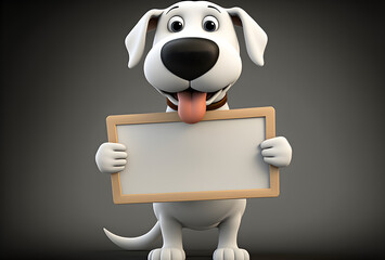 Dog holding blank Sign, Cartoon Character, 3d generativ ai  