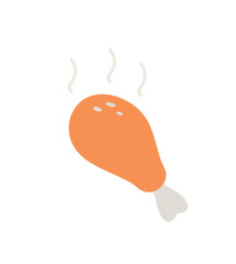 Chick leg color icon. Tasty and healthy meat, hot product with steam. Cafe or restaurant menu. Healthy food and proper nutrition. Graphic element for website. Cartoon flat vector illustration