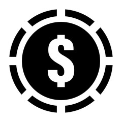 Dollar sign casino chip silhouette icon. Vector.