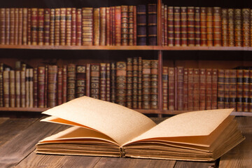 Vintage old hardback books. Education background. Back to school. Copy Space.