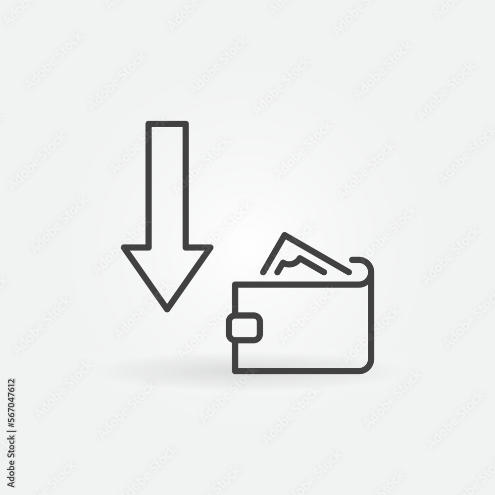 Poster wallet with arrow vector devaluation concept thin line icon