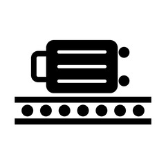 Conveyor belt and suitcase silhouette icon. Vector.